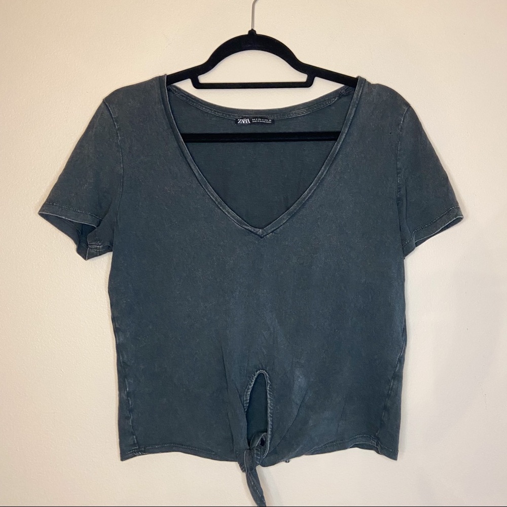 DARK GRAY ZARA CROPPED TIE TSHIRT